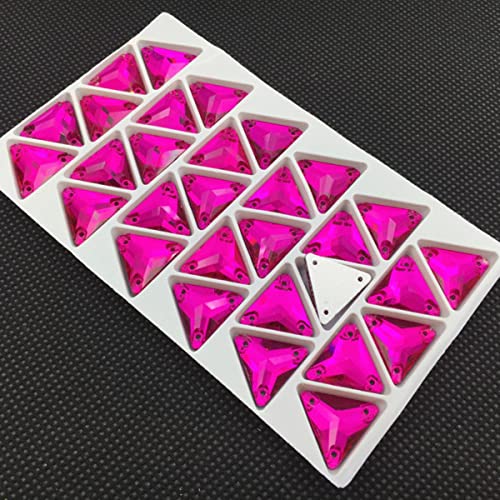 3270 Dreieck DIY Nähen Kristall Strass 12 mm, 16 mm, 22 mm Steine zum Aufnähen Glasperlen Flache Rückseite Strass genäht für Kleidung-Rosarot, 16 mm, 30 Stk von BHADANI