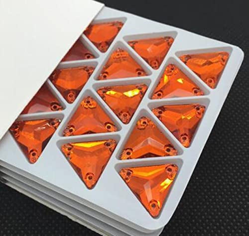 3270 Dreieck DIY Nähen Kristall Strass 12 mm, 16 mm, 22 mm Steine zum Aufnähen Glasperlen Flache Rückseite Strass genäht für Kleidung-orange rot, 12 mm 40 Stk von BHADANI