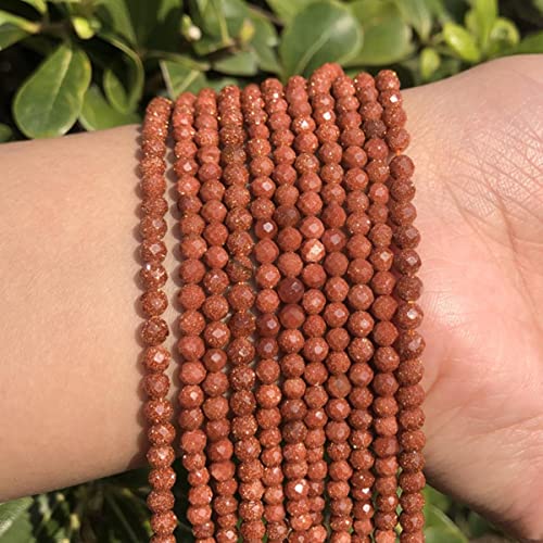 A+ Natürliche Rubine Steinperlen kleine rote Kristalle runde lose Perlen für die DIY-Schmuckherstellung Armbandperlenzubehör-Goldsand, 3 mm, 110 Stück von BHADANI