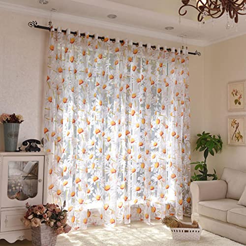 Moderne Tüll-Fenstervorhänge mit Sonnenblumenmuster für Wohnzimmer, Schlafzimmer, luxuriöser Vorhang für die Küche, bedruckter Voile-Vorhang, Vorhänge, Sonnenblume, B200 x L270 cm, 1 Stück, 3. Falte Moderne Tüll-Fenstervorhänge mit Sonnenblumenmuster für Wohnzimmer, Schlafzimmer, luxuriöser Vorhang für die Küche, bedruckter Voile-Vorhang, Vorhänge, Sonnenblume, B200 x L270 cm, 1 Stück, 3. Falte von BHADANI