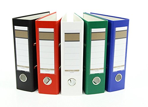 5x Ordner / DIN A5 / 75mm / Farbe: je 1x weiß, grün, blau, rot und schwarz von Dttra