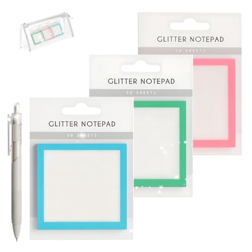 Glitter Notepad Sticky Notes, 2026 Transparente Funkle Sticky Notes, Glitter Post It Notes Stick, Spaß niedliche Selbstklebende Notiz Memo Pads, Kleine zu tun Liste, Bürobedarf(Mix-1set) von BHFMYK