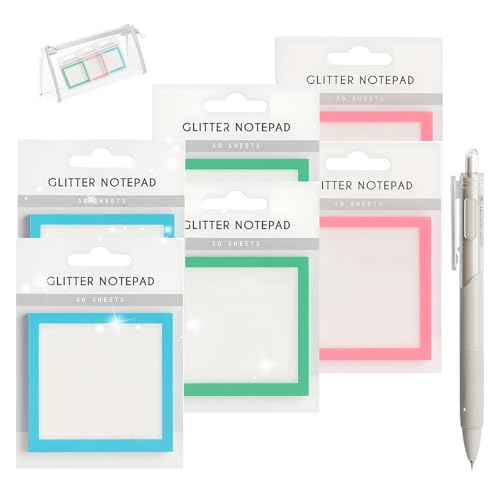 Glitter Notepad Sticky Notes, 2026 Transparente Funkle Sticky Notes, Glitter Post It Notes Stick, Spaß niedliche Selbstklebende Notiz Memo Pads, Kleine zu tun Liste, Bürobedarf(Mix-2set) von BHFMYK