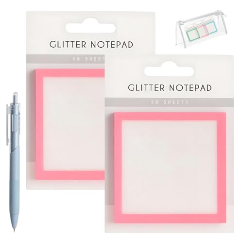 Glitter Notepad Sticky Notes, 2026 Transparente Funkle Sticky Notes, Glitter Post It Notes Stick, Spaß niedliche Selbstklebende Notiz Memo Pads, Kleine zu tun Liste, Bürobedarf(Pink-2pcs) von BHFMYK