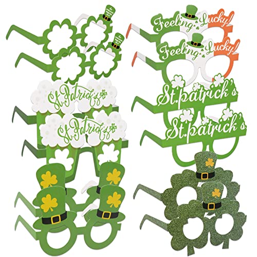12 Paar St Patricks Day Party Brille aus Papier Foto Requisiten Grün Kleeblatt Papierbrille Lustig Tageskostüm Irisch Party Zubehör von BHGT