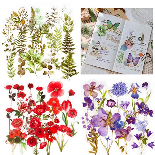 120Pcs Scrapbooking Sticker Blumen Scrapbooking Aufkleber Vintage DIY Basteln für Album Notizbuch Tagebuch (Bunt-A) von BHGT