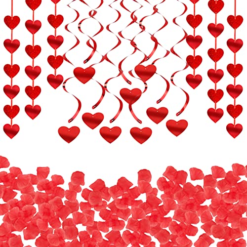 24 Stück Girlande Herzen Spiral Deckenhänger hängend Herz + 200pcs Rosenblüten Blätter Konfetti Valentinstag Deko Set für Party Hochzeit Jahrestag Geburtstag von BHGT