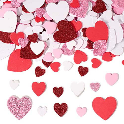 240 pcs Herzen Schaumstoff Sticker Selbstklebende Herzen Aufkleber mit Glitzer Moosgummi Herzen Rot Rosa Weiß DIY Scrapbooking Dekoration für Valentinstag Geburtstag Hochzeit Muttertag von BHGT