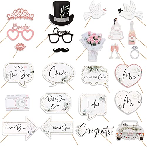 25 Stück JGA Fotobox Accessoires Foto Requisiten Hochzeit Junggesellenabschied Frauen Grün Rosagold Team Bride Photobooth für Brautparty Bachelorette Party Deko (A) von BHGT