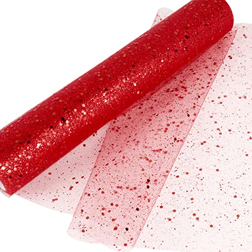 30cm x 9M Tüll Stoff Rot Dekostoff Tüll Rolle Tischläufer Weihnachten Valentinstag mit Glitzern aus Tüllstoff Tischband Tüllband für Hochzeit (Rot) von BHGT