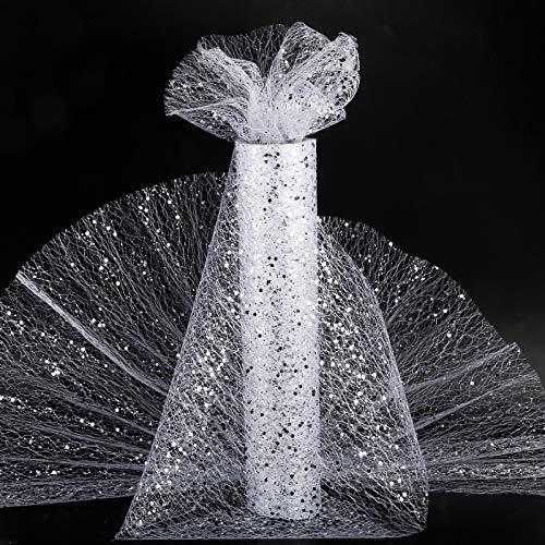 Eine Tüll Rolle 30cm x 10 Meter Tüllband Tüllstoff Tischläufer Weihnachten Dekostoff Weiß Silber Tischband Dekoband Tüllnetz für Hochzeit Party Kleidung Deko Handwerk von BHGT