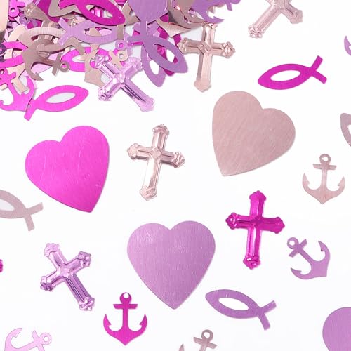 BHGT Kommunion Konfetti Taufe Konfetti Kommunion Streudeko Pink Anker Kreuz Herz Fisch Tischdeko Taufe Streudeko Glitzernd zum Basteln DIY Handwerk Taufe Deko (pink) von BHGT