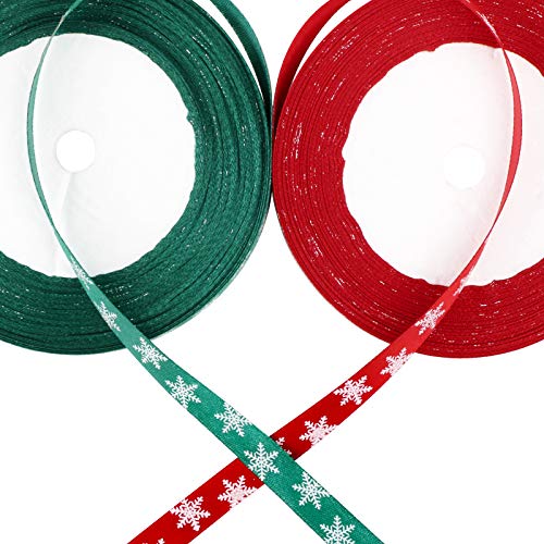 BHGT Geschenkband Weihnachten 2 Rollen 22.5 Meter Grün Rot Weihnachtsbänder Ripsband Dekoband Schleifenband Satinband Satin Geschenkband für Weihnachten Hochzeit Verzieren DIY Handwerk von BHGT