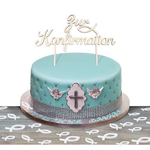 BHGT Zur Konfirmation Cake Topper Holz 36 Pcs Fische Streudeko Weiß Holzfische Tortendeko Torten Topper Tischdeko Konfirmation Taufe Kommunion Dekoration für Junge Mädchen (B) von BHGT