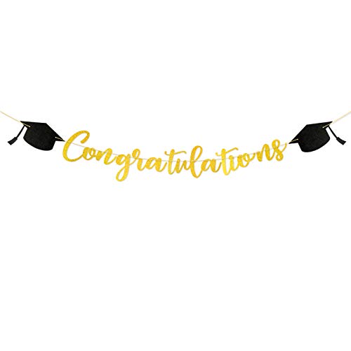 Gratulation Girlande Banner Prüfung Bestanden Hängende Deko mit Graduation Hut Gold Graduierung Wimpelkette Abschlussfeier Graduation Party Deko von BHGT