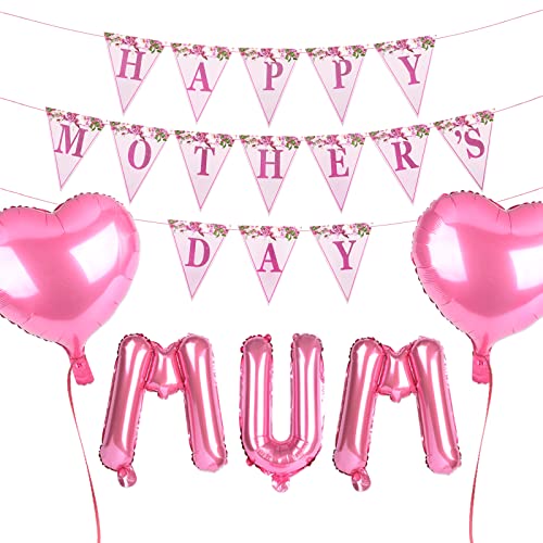 Muttertag Deko 1 Stück Wimpelkette Happy Mother's Day Papier Girlande Banner 5 Stück Rosa Luftballons Folienballons MUM Herzen Muttertag Deko 1 Stück Wimpelkette Happy Mother's Day Papier Girlande Banner 5 Stück Rosa Luftballons Folienballons MUM Herzen von BHGT
