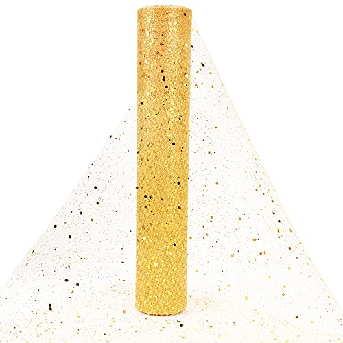 BHGT Tüll Stoff 30cm 9M Dekostoff Weihnachten Tüll Rolle Tischläufer mit Glitzer aus Tüllstoff Tischband Tüllband für Hochzeit goldene Hochzeit (Gold) von BHGT