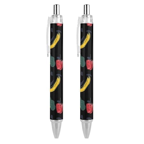 BHHJKK Brokkoli-Kugelschreiber mit Bananengesicht, gemustert, einziehbar, rund, feine Spitze, 0,5 mm, 4 Stück von BHHJKK