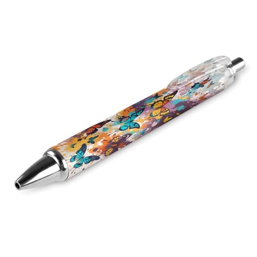 BHHJKK Bunte Schmetterlings-Graffiti-Kugelschreiber, schmal, einziehbar, mittlere Spitze (0,5 mm schwarze Tinte), für Damen und Herren, 1 Stück von BHHJKK