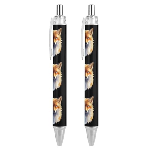 BHHJKK Fuchs mit blauen Augen, niedlicher einziehbarer Kugelschreiber, feine Spitze, 0,5 mm, runder Schaft, 4 Stück, Büro von BHHJKK