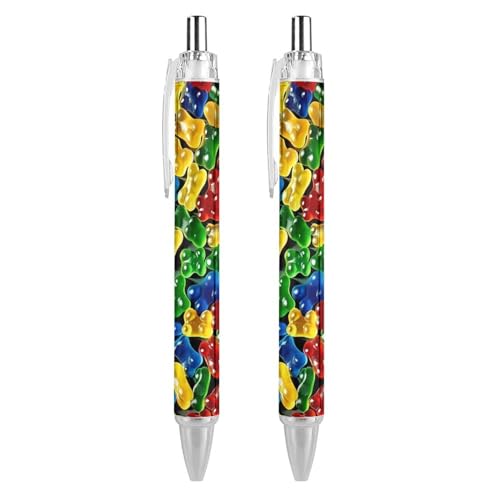 BHHJKK Gummy Bear Candy Druckkugelschreiber, blaue Tinte, Kugelschreiber, Arbeitsstift für Männer und Frauen, 2 Stück, Stil von BHHJKK