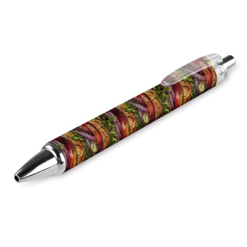 BHHJKK Hamburger-Kugelschreiber, gemustert, einziehbar, schwarz, runder Schaft, feine Spitze, 0,5 mm, 4 Stück von BHHJKK