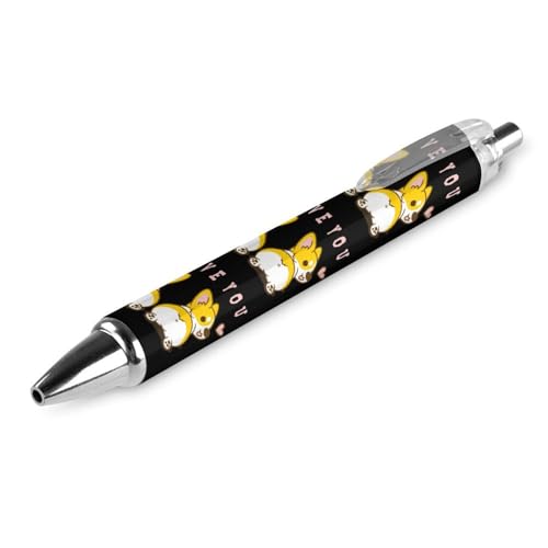 BHHJKK I Love Corgi Druck-Kugelschreiber für Damen und Herren, 0,5 mm, feiner einziehbarer Kugelschreiber, 1 Stück von BHHJKK