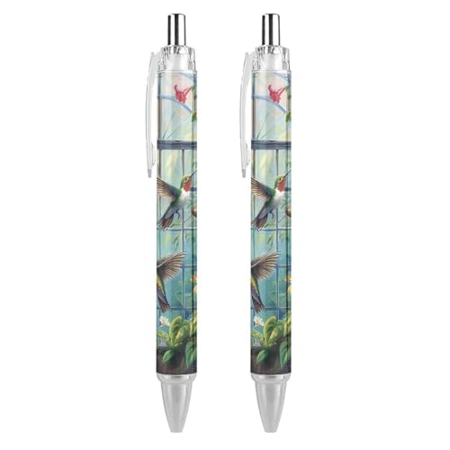 BHHJKK Kolibri-Blumen-Druck-Kugelschreiber, tragbar, blaue Tinte, Kugelschreiber, Arbeitsstifte für Zuhause, Büro, 2 Stück von BHHJKK