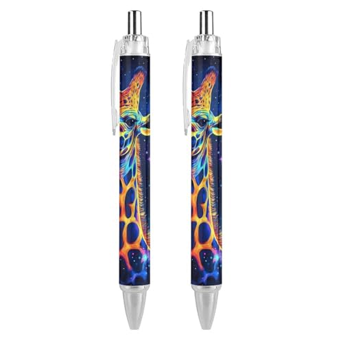 BHHJKK Kugelschreiber, Motiv: Galaxie, Giraffe, Gott, schwarz, einziehbar, 0,5 mm, feine Spitze, schnell trocknend, glattes Schreiben, 2 Stück von BHHJKK