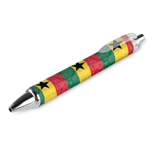 BHHJKK Kugelschreiber mit Ghana-Flagge, Paisley-Muster, einziehbar, schwarz, runder Schaft, feine Spitze, 0,5 mm, 4 Stück von BHHJKK