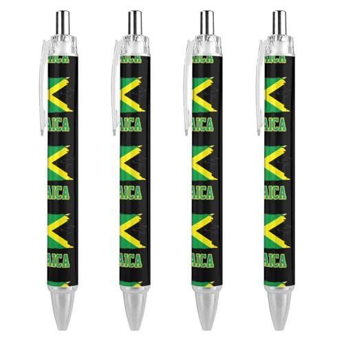 BHHJKK Kugelschreiber mit Jamaika-Flagge, gemustert, einziehbar, rund, feine Spitze, 0,5 mm, 4 Stück von BHHJKK