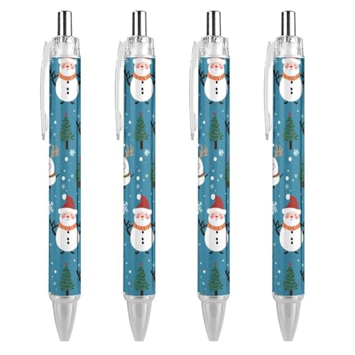 BHHJKK Kugelschreiber mit Schneemann-Weihnachtsmann-Motiv, niedlich, einziehbar, feine Spitze, 0,5 mm, runder Schaft, 4 Stück, Büro von BHHJKK