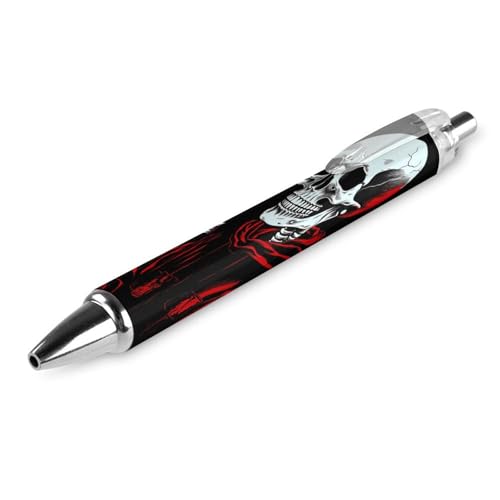 BHHJKK Kugelschreiber mit Totenkopf-Motiv, niedlich, einziehbar, feine Spitze, 0,5 mm, runder Schaft, 4 Stück von BHHJKK