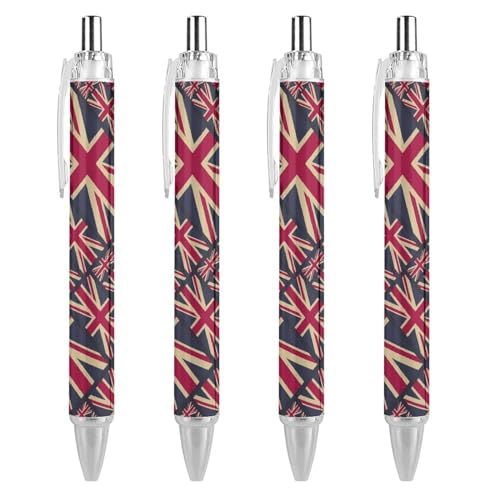 BHHJKK Kugelschreiber mit UK-Flaggenmuster, britische Flagge, Druck-Kugelschreiber für Damen und Herren, 0,5 mm, feiner einziehbarer Kugelschreiber, 4 Stück von BHHJKK