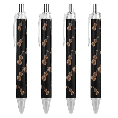 BHHJKK Kugelschreiber mit Violinendruck, für Damen und Herren, 0,5 mm, fein, einziehbar, 4 Stück von BHHJKK