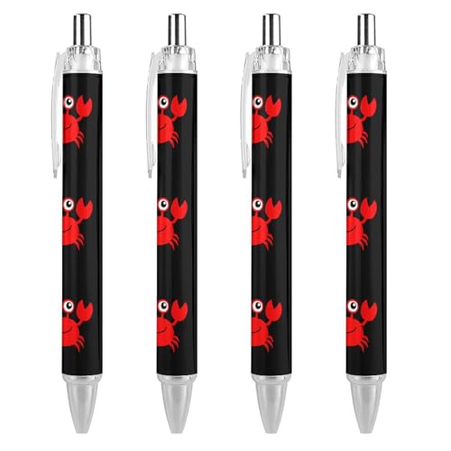 BHHJKK Kugelschreiber mit niedlichem Krabbenmuster, für Damen und Herren, 0,5 mm, fein, einziehbar, 4 Stück von BHHJKK