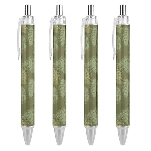 BHHJKK Monstera Kugelschreiber mit Blattdruck, für Damen und Herren, 0,5 mm, feine einziehbare Kugelschreiber, 4 Stück von BHHJKK