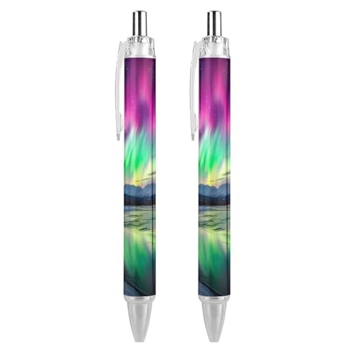BHHJKK Northern Lights Kugelschreiber, einziehbar, 0,5 mm, feine Spitze, schnelltrocknend, glattes Schreiben, 2 Stück von BHHJKK