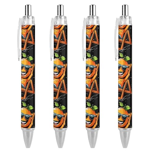 BHHJKK Orange Beach Time Kugelschreiber, gemustert, einziehbar, schwarz, runder Schaft, feine Spitze, 0,5 mm, 4 Stück von BHHJKK