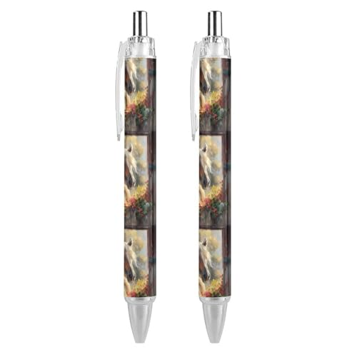 BHHJKK Pferd aus Fenster Blumen-Kugelschreiber, gemustert, einziehbar, schwarz, runder Schaft, feine Spitze, 0,5 mm, 4 Stück BHHJKK Pferd aus Fenster Blumen-Kugelschreiber, gemustert, einziehbar, schwarz, runder Schaft, feine Spitze, 0,5 mm, 4 Stück von BHHJKK