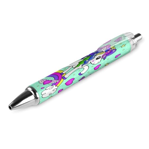 BHHJKK Schwarze Kugelschreiber, Kugelschreiber, glattes Schreiben, Gelschreiber, einziehbar, 0,5 feine Spitze, für Schule, Büro, Cartoon, Einhorn, Regenbogenmuster, 4 Stück von BHHJKK