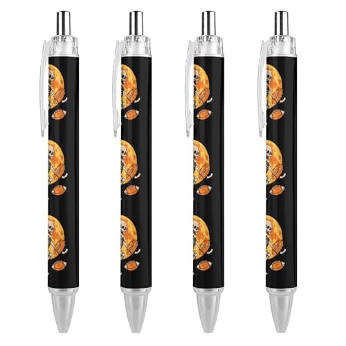 BHHJKK US-Fußball-Skelett-Kugelschreiber, Halloween, einziehbar, 0,5 mm, glattes Schreiben und weicher Griff, für Büro-Schreibtischzubehör, 4 Stück von BHHJKK