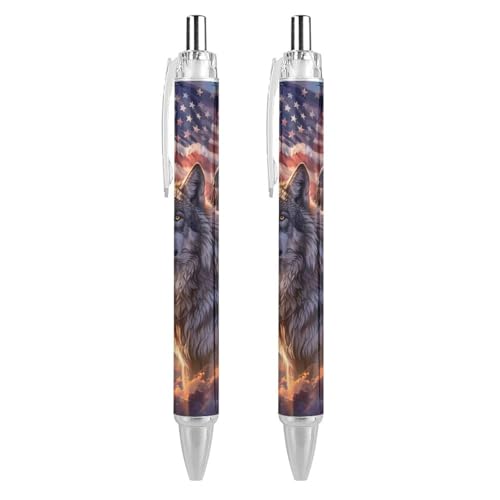 BHHJKK Wolf Kugelschreiber mit amerikanischer Flagge, Adler, einziehbarer Kugelschreiber, Arbeitsstift, Rollkugelschreiber für Büro, Schule, Zubehör, 2 Stück BHHJKK Wolf Kugelschreiber mit amerikanischer Flagge, Adler, einziehbarer Kugelschreiber, Arbeitsstift, Rollkugelschreiber für Büro, Schule, Zubehör, 2 Stück von BHHJKK