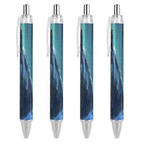 BHHJKK Wolf Northern Lights niedlicher einziehbarer Kugelschreiber, feine Spitze, 0,5 mm, runder Schaft, 4 Stück, Büro von BHHJKK