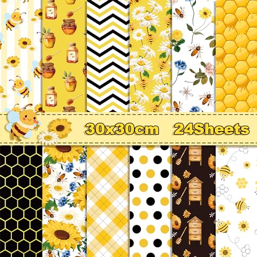 24 Blatt Honig Sonnenblumen Muster Papier Doppelseitiges Gold Honigbiene Scrapbook Papier 30 x 30 cm Gelb Schwarz Blumen Wabenmuster Bastelpapier für Kartenherstellung Fotoalbum, 12 Designs 24 Blatt Honig Sonnenblumen Muster Papier Doppelseitiges Gold Honigbiene Scrapbook Papier 30 x 30 cm Gelb Schwarz Blumen Wabenmuster Bastelpapier für Kartenherstellung Fotoalbum, 12 Designs von BHNACIER
