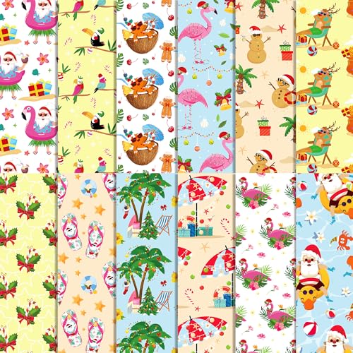 24 Blatt Sommer Weihnachten Muster Papier Juli Weihnachten Scrapbook Papier - 30.0 cm x 30.0 cm Weihnachten im Juli Hawaii Santa Claus Hawaii Hawaii Gemustert Doppelseitiges Dekoratives Bastelpapier von BHNACIER