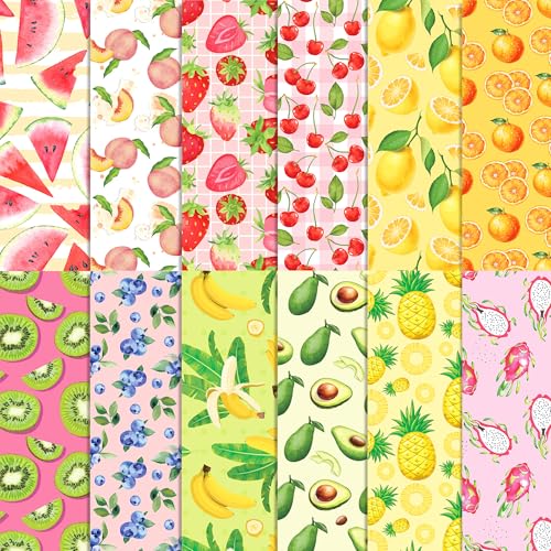 24 Blatt Sommerfruchtmusterpapier, 30,5 x 30,5 cm, Sommerfrucht-Scrapbook, Papierblock, doppelseitig, tropische Früchte, Erdbeere, Zitrone, Wassermelone, Pfirsich, gemustert, dekoratives Bastelpapier, von BHNACIER