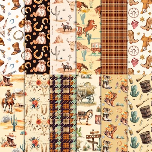 24 Blatt Western Cowboy Muster Papier Western Scrapbook Papier – 30 x 30 cm Wilder Westen Wüste Kaktus Rodeo Stiefel gemusterte doppelseitige dekorative Bastelpapiere für Scrapbooking Hintergrund von BHNACIER