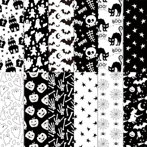 Halloween-Scrapbook-Papier, Halloween-Muster, doppelseitig, gruselig, schwarz-weiß, Kürbis-Spinnennetz, Geist, Fledermaus, dekoratives Bastelpapier für selbstgemachte Kartenherstellung, Foto, 24 Blatt Halloween-Scrapbook-Papier, Halloween-Muster, doppelseitig, gruselig, schwarz-weiß, Kürbis-Spinnennetz, Geist, Fledermaus, dekoratives Bastelpapier für selbstgemachte Kartenherstellung, Foto, 24 Blatt von BHNACIER