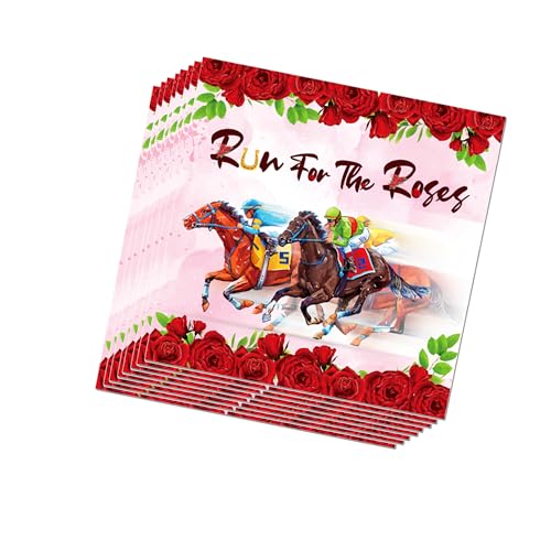 Party-Servietten mit Pferderennen, Derby-Tag, Partyzubehör, Motiv: Rennen für die Rosen, Servietten, Rosen, Pferderennen, Einweg-Papierservietten für Pferderennen, Geburtstagsparty, Kentucky Derby von BHNACIER